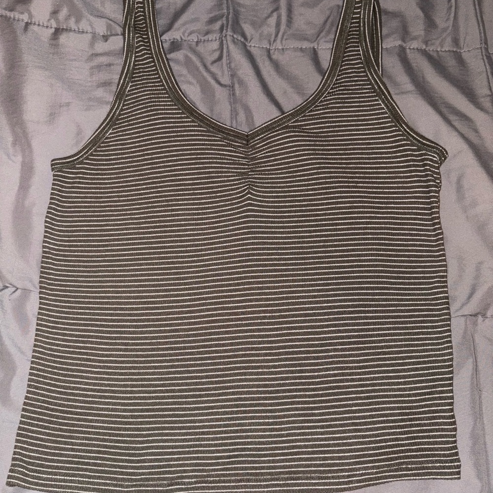 American Eagle Outfitters dark green and White Striped Tank Top